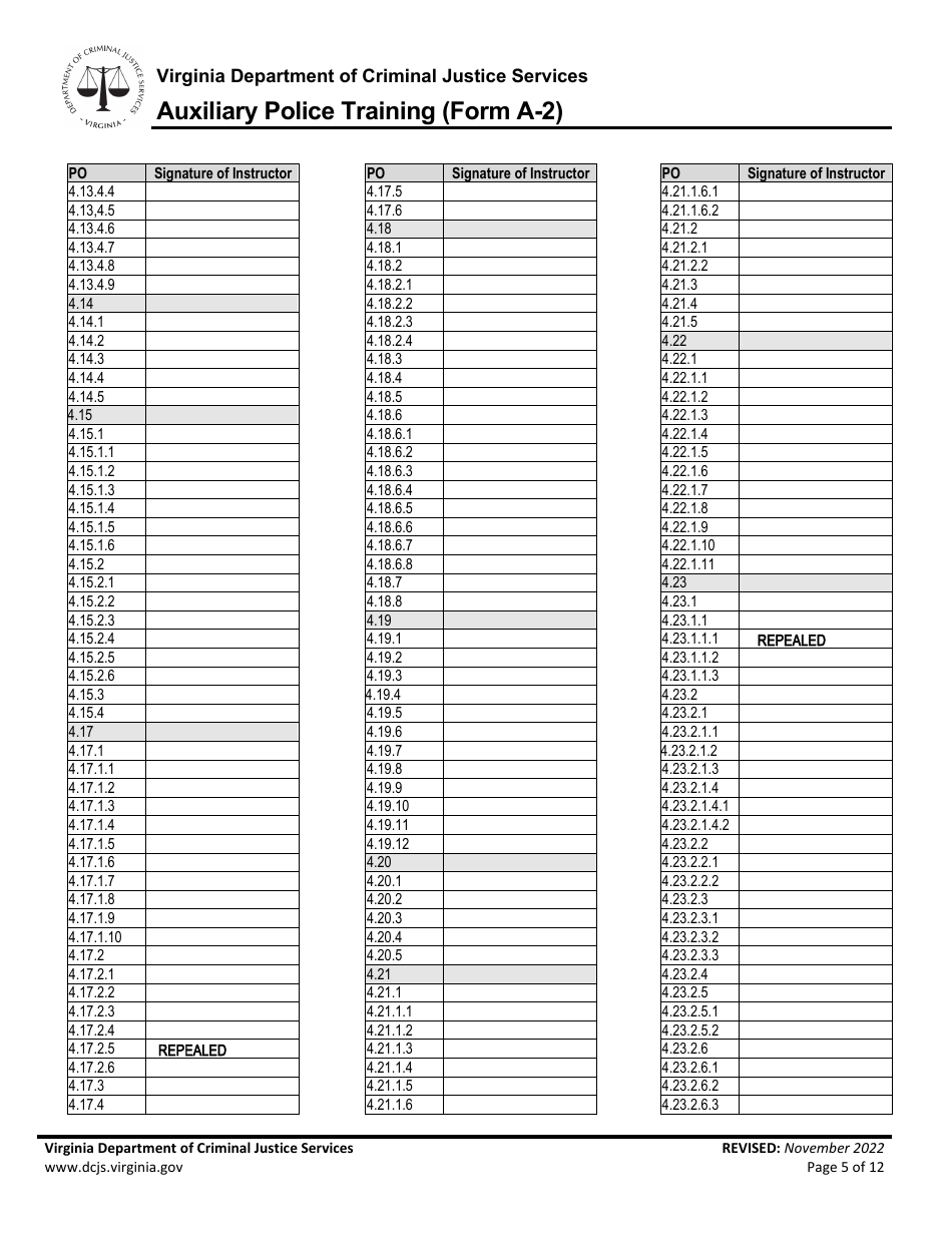 Form A-2 Auxiliary Police Training - Virginia, Page 5