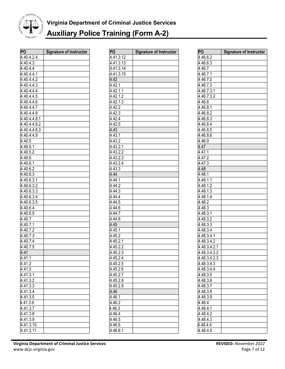 Form A-2 Auxiliary Police Training - Virginia, Page 7