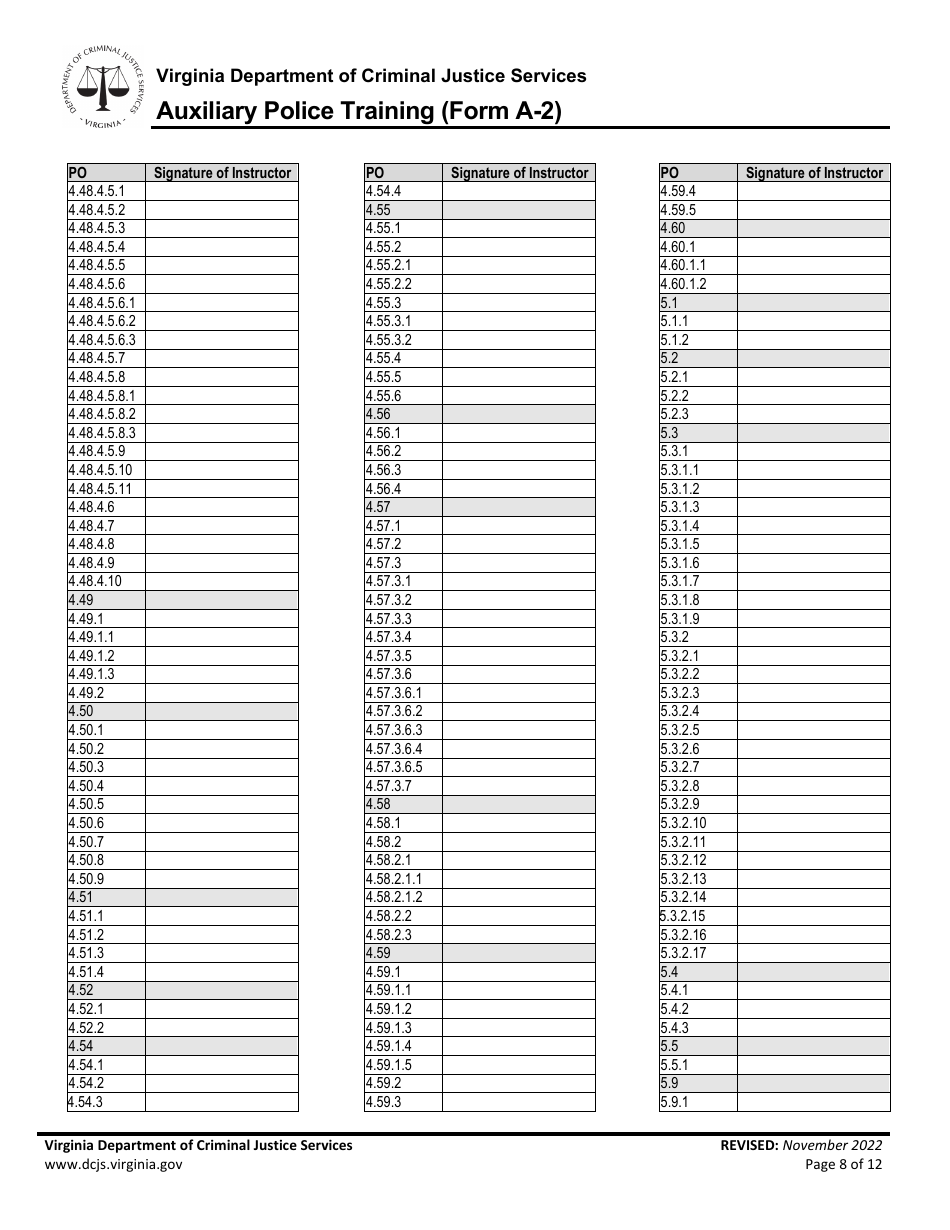 Form A-2 Auxiliary Police Training - Virginia, Page 8