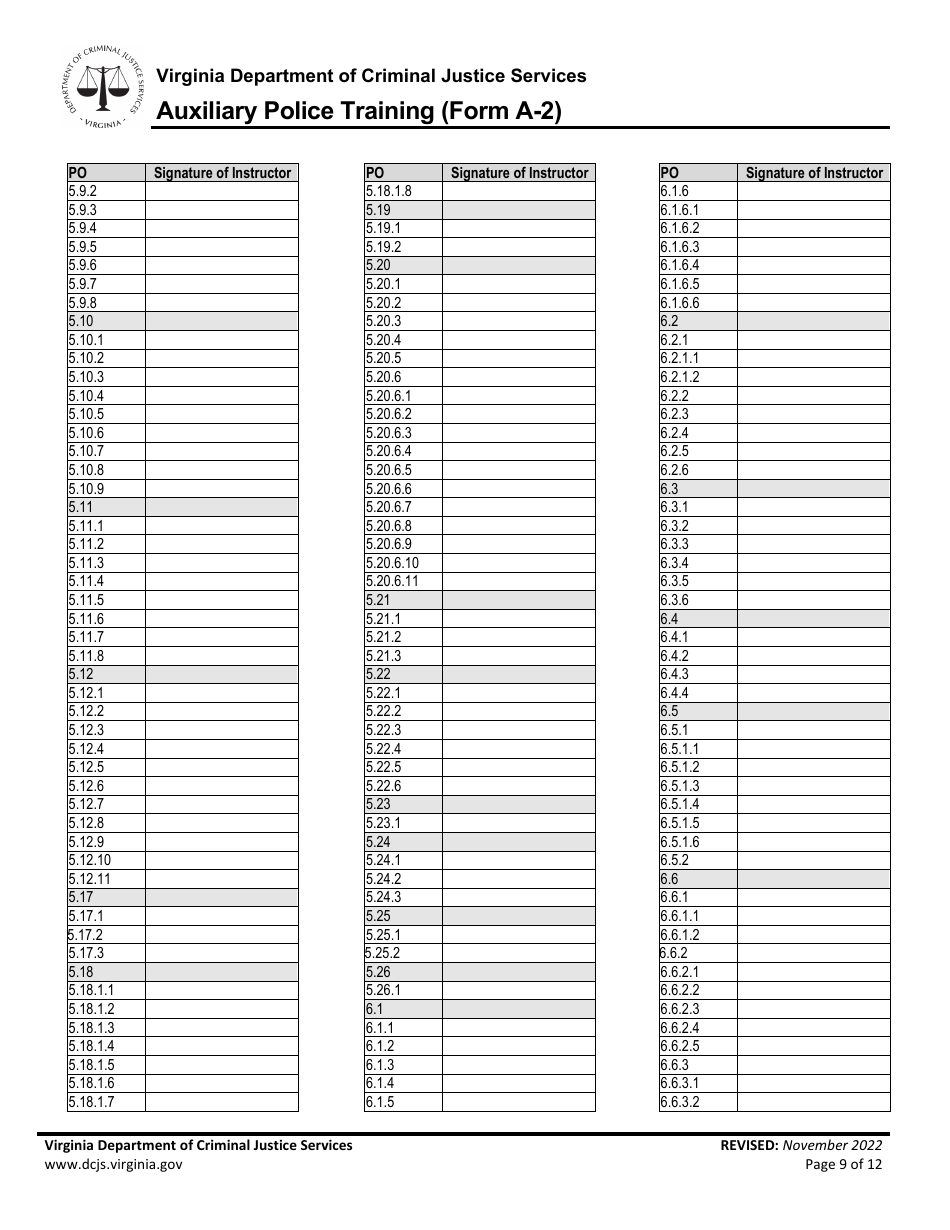 Form A-2 Auxiliary Police Training - Virginia, Page 9
