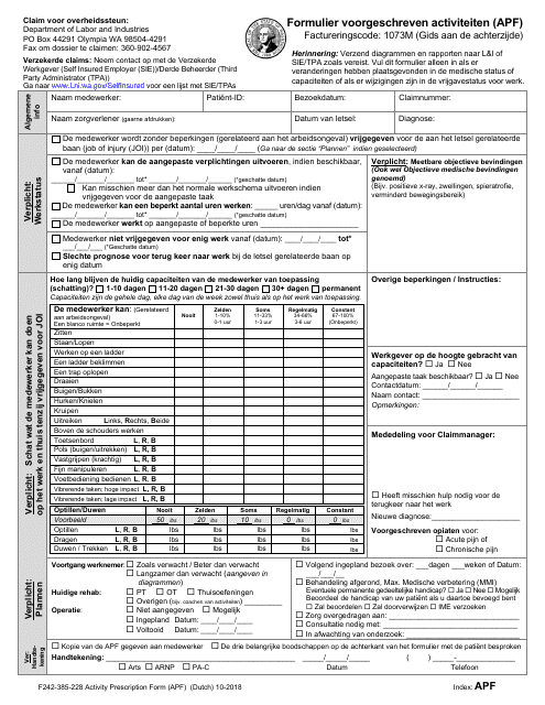 Form F242-385-228 Activity Prescription Form (Apf) - Washington (Dutch)
