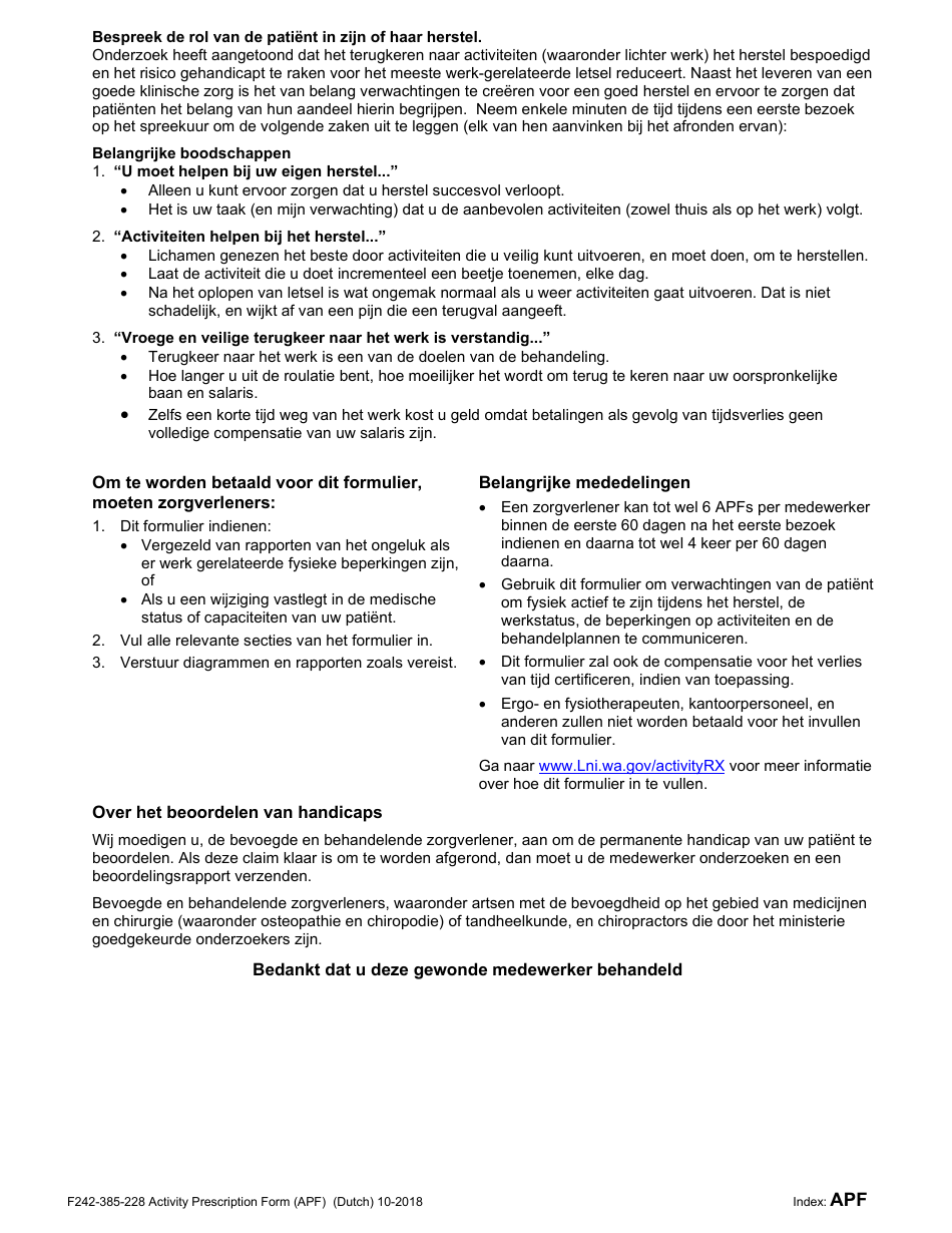Form F242-385-228 Activity Prescription Form (Apf) - Washington (Dutch), Page 2
