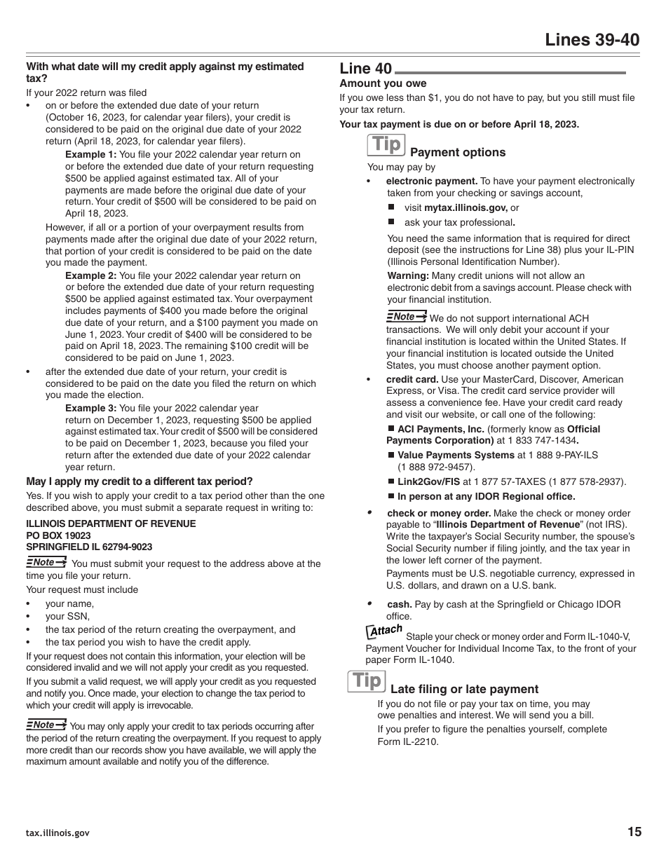 Instructions for Form IL-1040 Individual Income Tax Return - Illinois, Page 15
