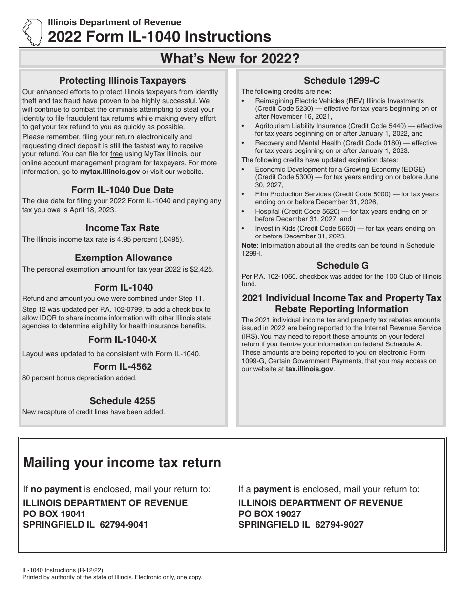 Instructions for Form IL-1040 Individual Income Tax Return - Illinois, Page 1