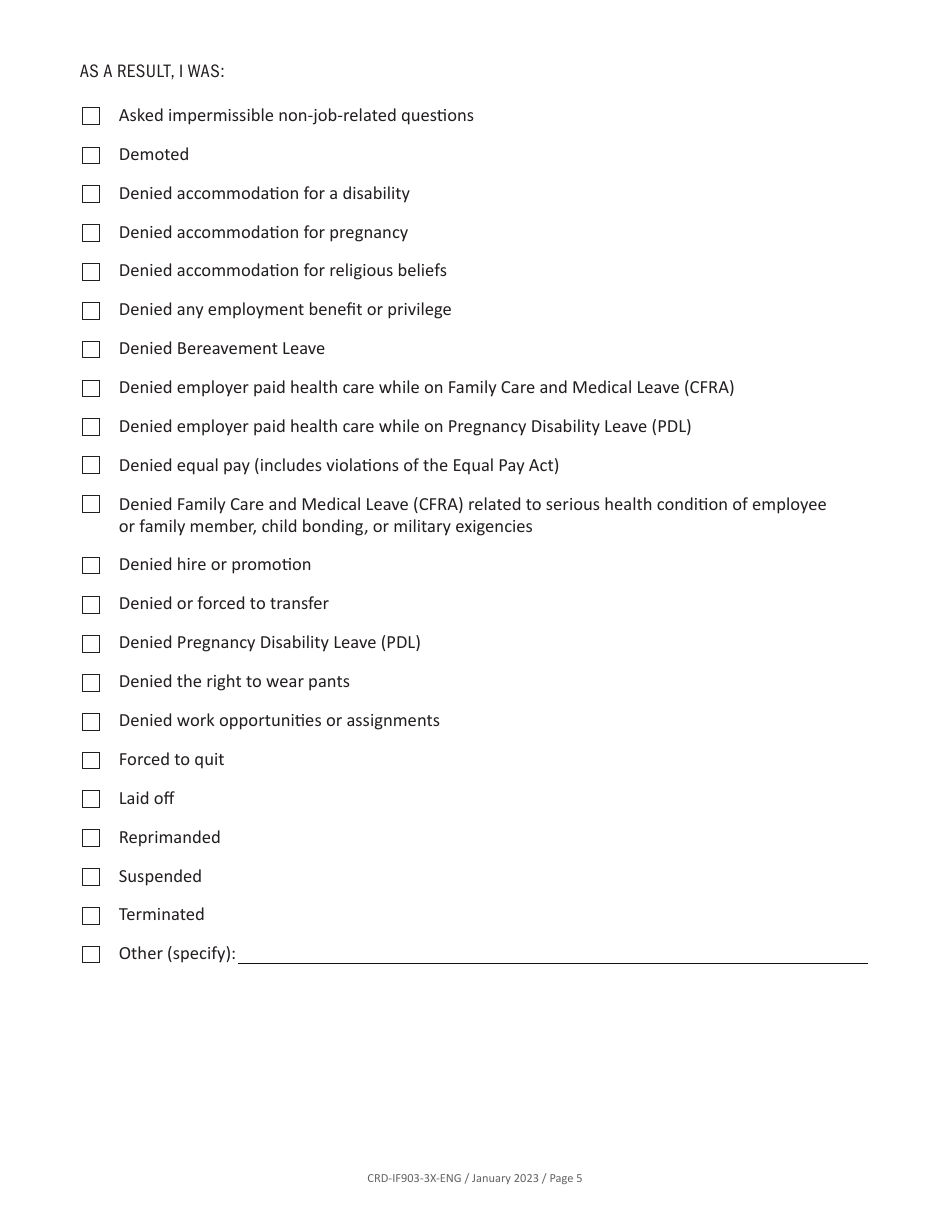 Form CRD-IF903-3X-ENG Intake Form - Employment - California, Page 5