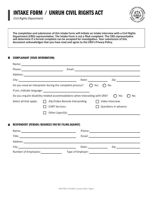 Form CRD-IF903-12X-ENG  Printable Pdf