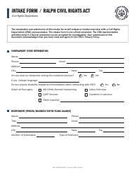 Form CRD-IF903-6X-ENG Intake Form - Ralph Civil Rights Act - California