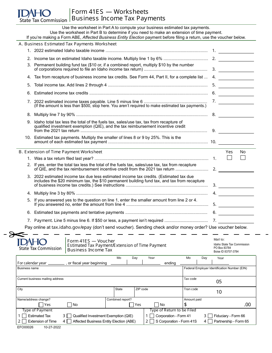 Form 41ES (EFO00026) Download Fillable PDF or Fill Online Estimated Tax