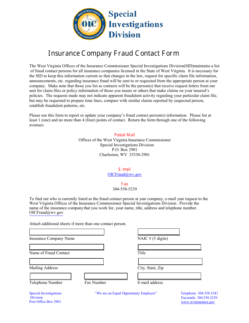 West Virginia Insurance Company Fraud Contact Form Fill Out, Sign