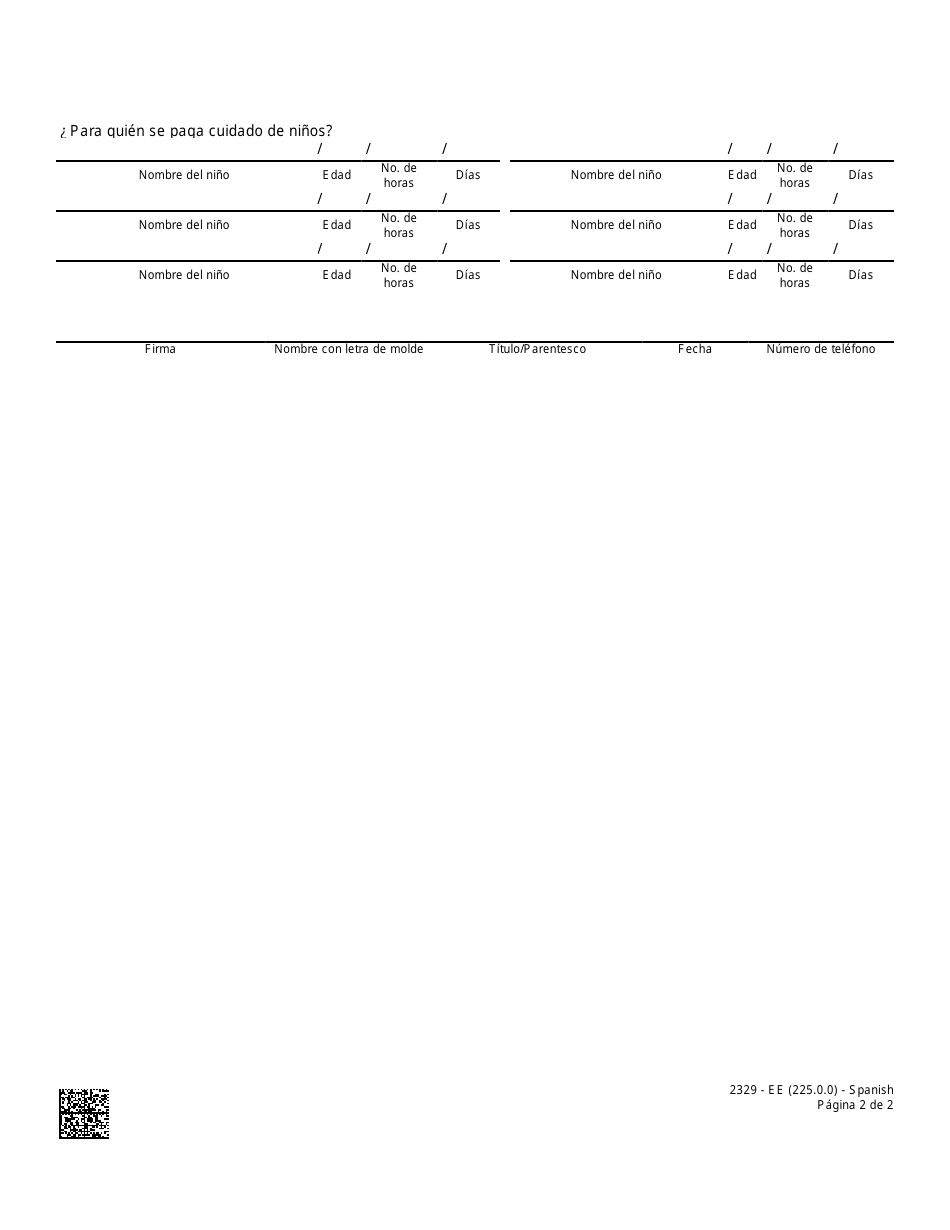 Formulario 2329-EES Formulario De Verificacion De Gastos De Cuidado De Ninos - Nevada (Spanish), Page 2
