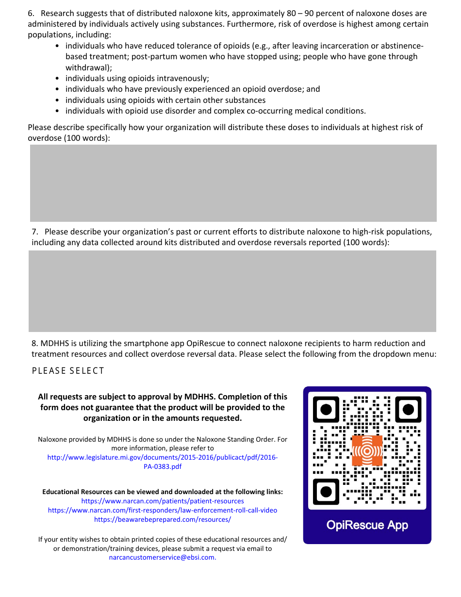 Mdhhs Naloxone Request Form - Michigan, Page 2