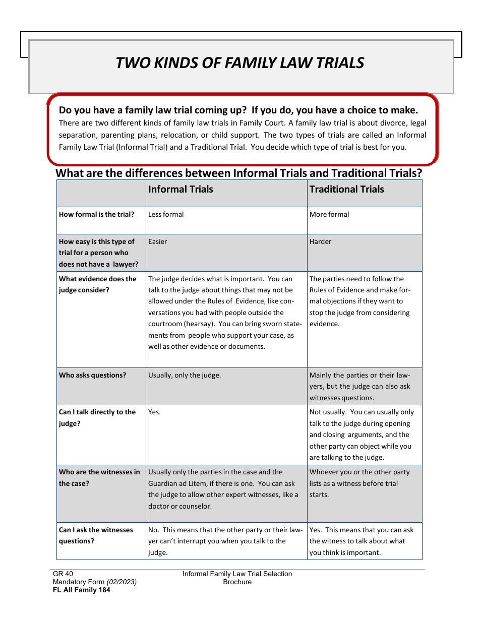 Form FL All Family184 Family Law Informal Trial Selection - Washington, Page 3