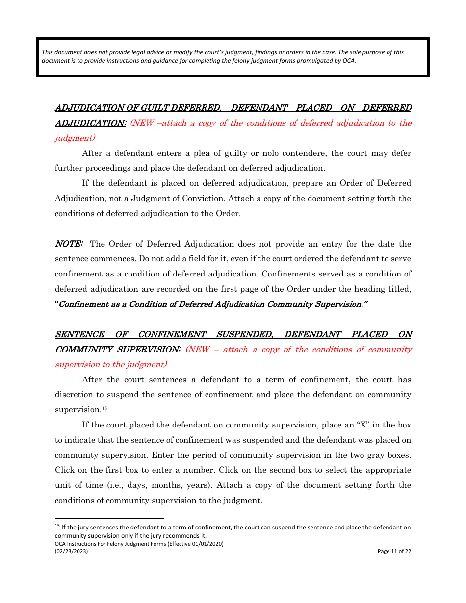 Instructions for Felony Judgment Forms - Texas, Page 11
