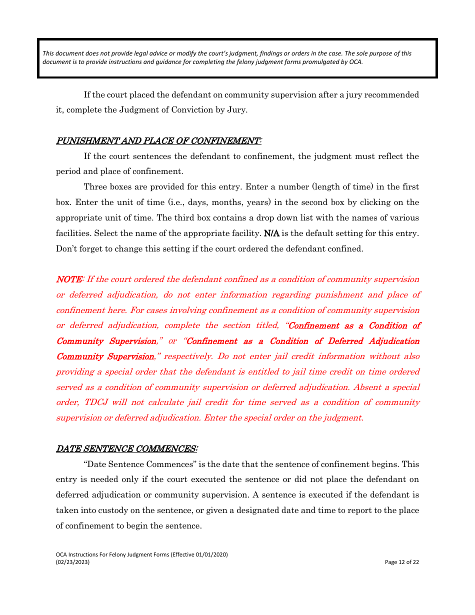 Instructions for Felony Judgment Forms - Texas, Page 12