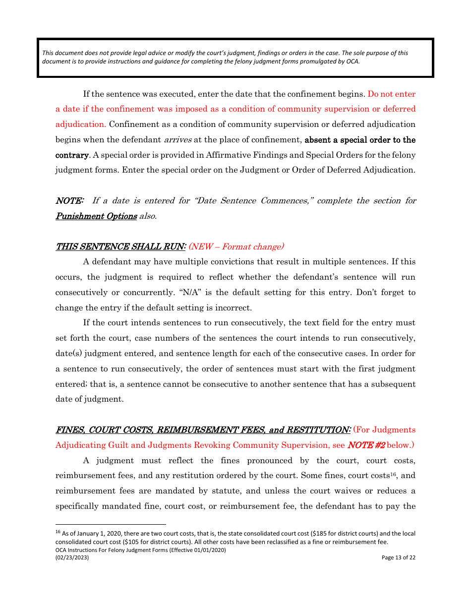 Instructions for Felony Judgment Forms - Texas, Page 13