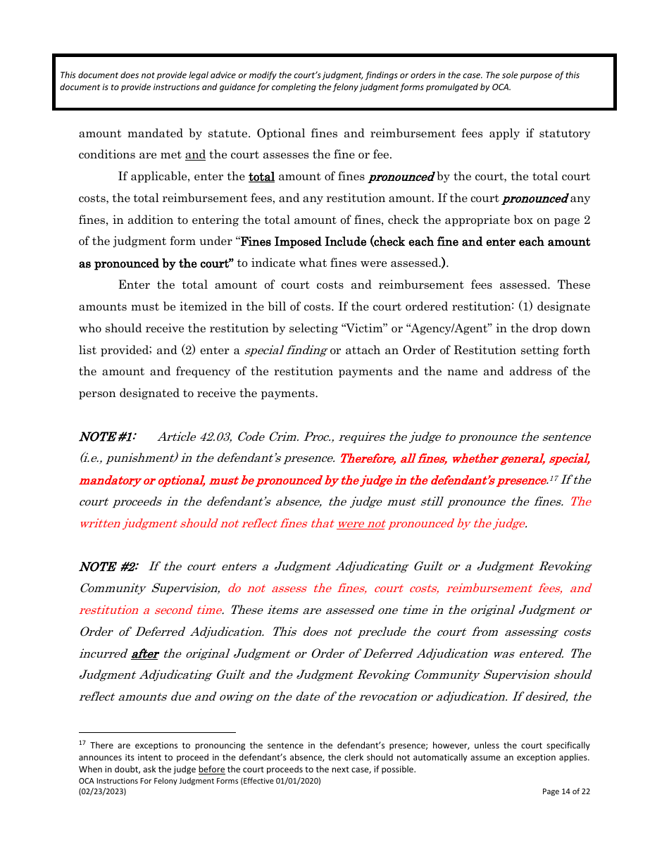 Instructions for Felony Judgment Forms - Texas, Page 14