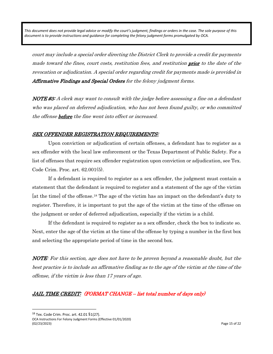 Instructions for Felony Judgment Forms - Texas, Page 15