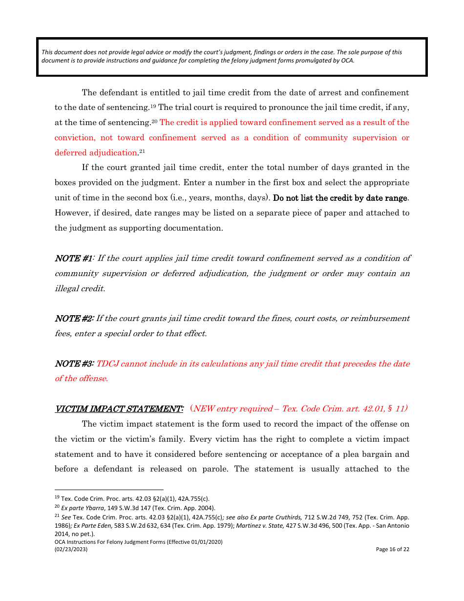 Instructions for Felony Judgment Forms - Texas, Page 16