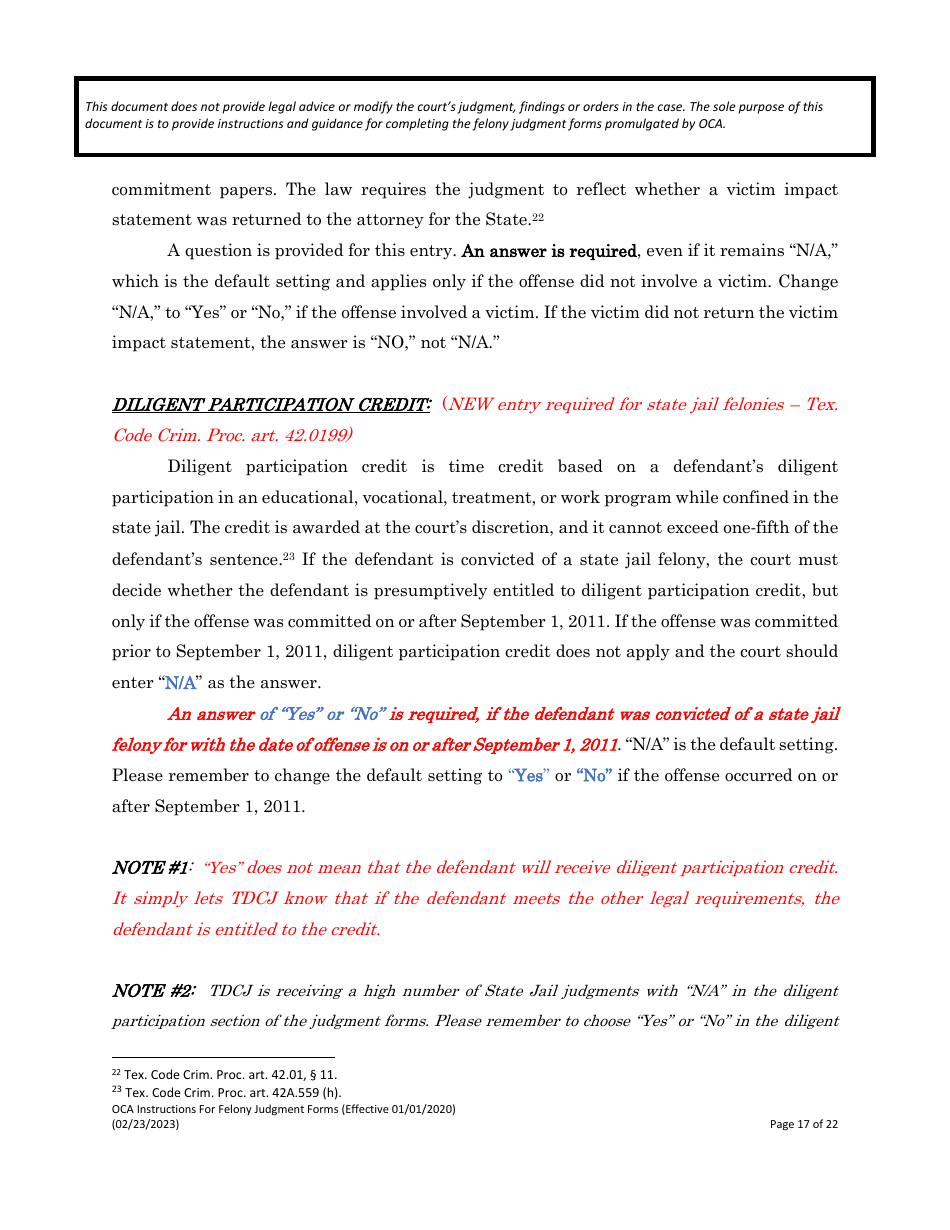 Instructions for Felony Judgment Forms - Texas, Page 17