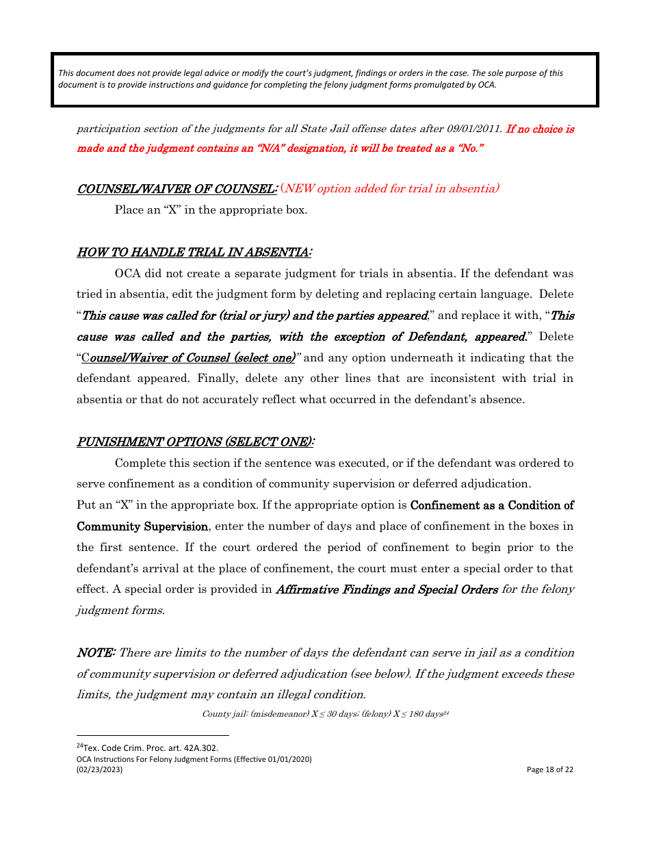 Instructions for Felony Judgment Forms - Texas, Page 18