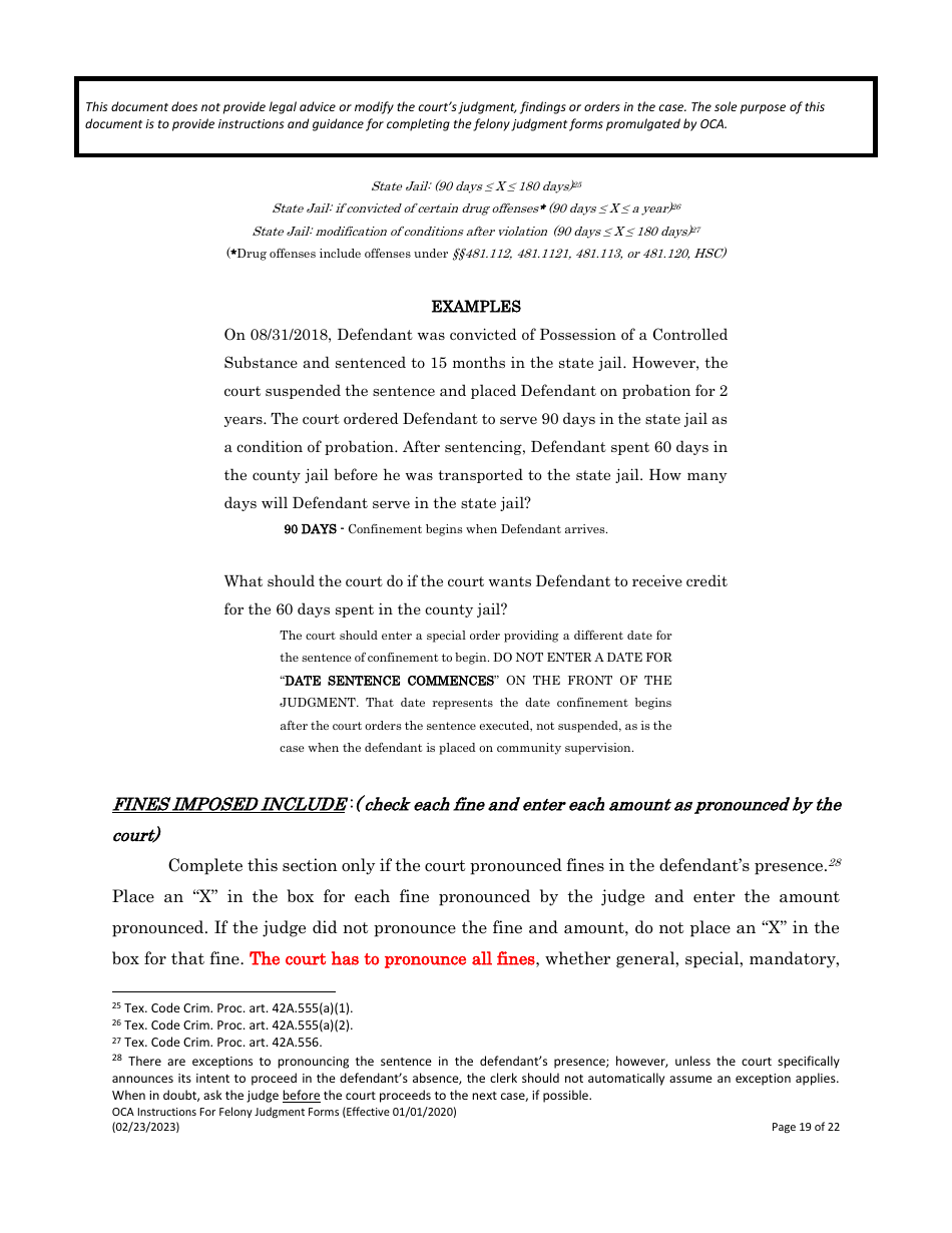 Instructions for Felony Judgment Forms - Texas, Page 19