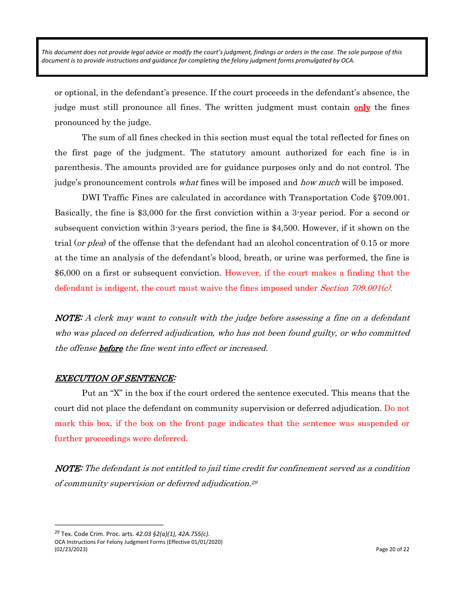 Instructions for Felony Judgment Forms - Texas, Page 20