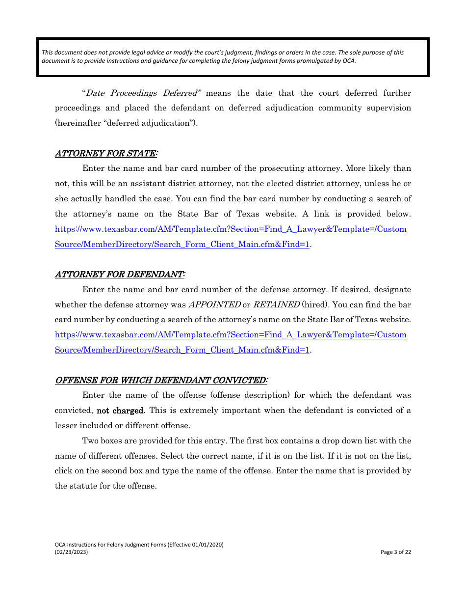 Instructions for Felony Judgment Forms - Texas, Page 3
