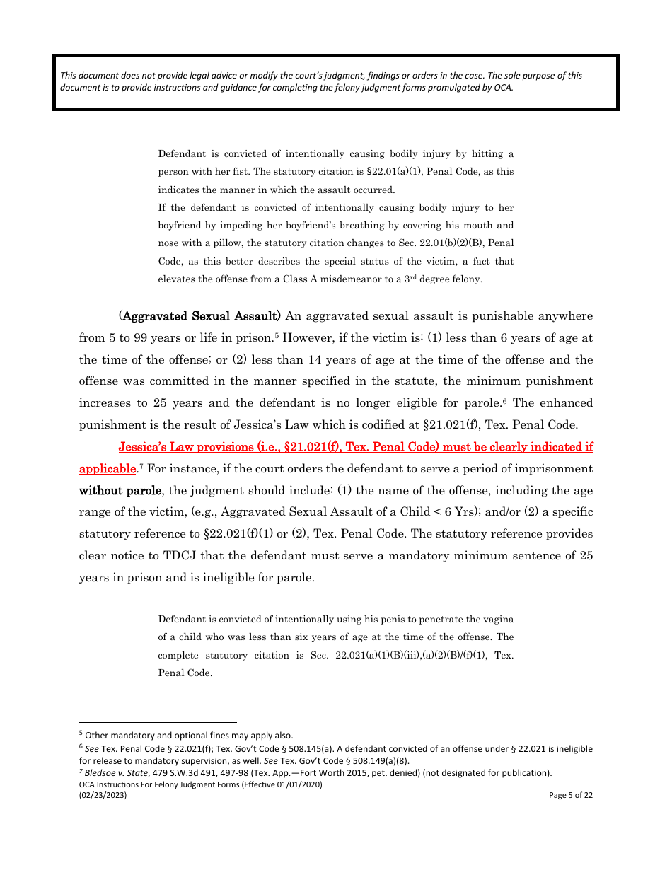 Instructions for Felony Judgment Forms - Texas, Page 5