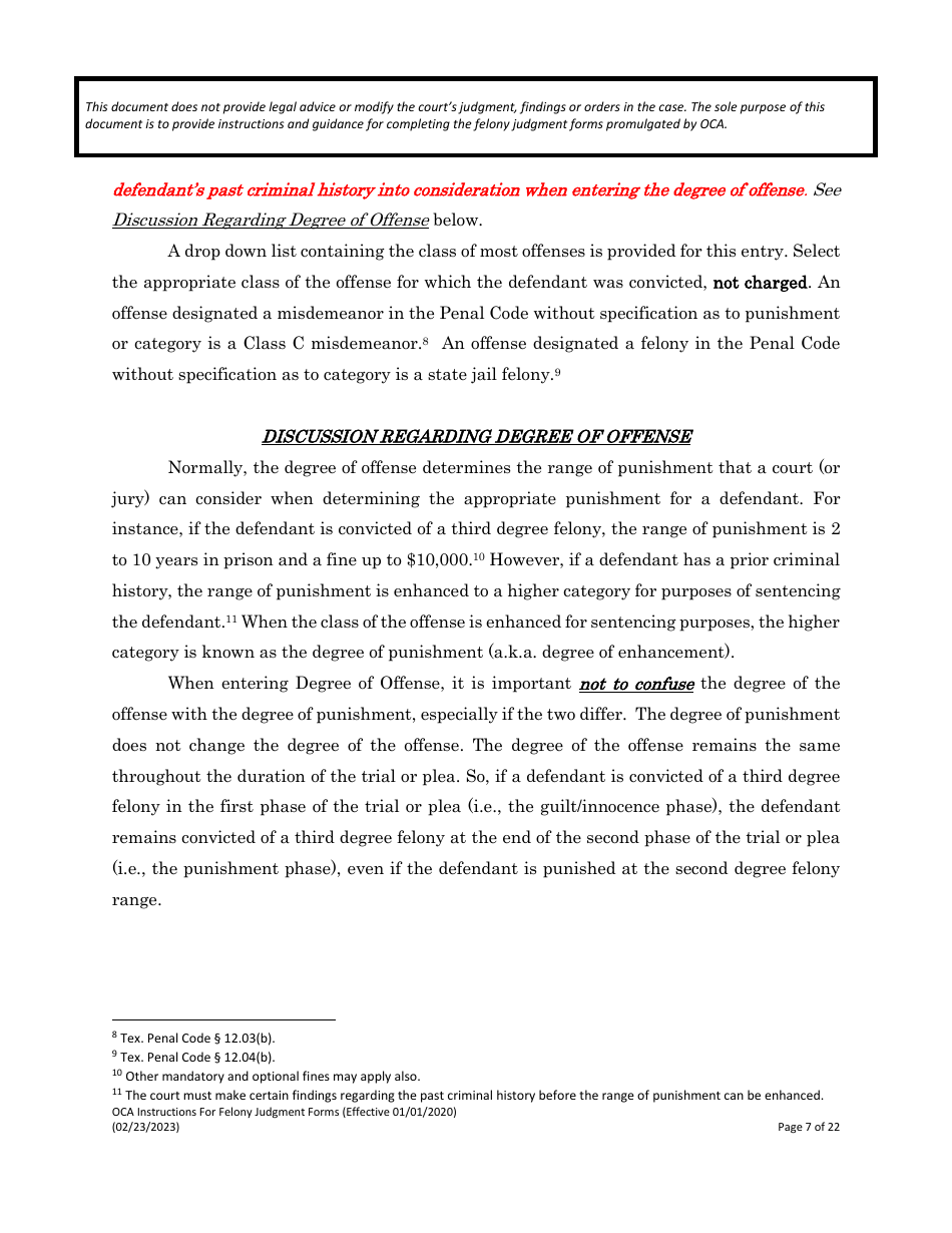 Instructions for Felony Judgment Forms - Texas, Page 7