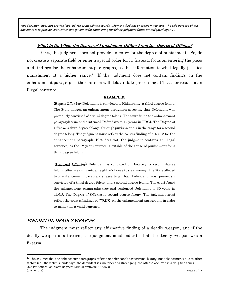 Instructions for Felony Judgment Forms - Texas, Page 8