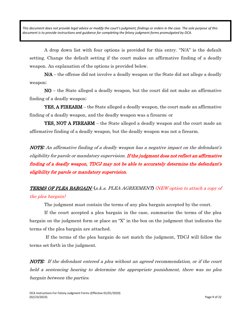 Instructions for Felony Judgment Forms - Texas, Page 9