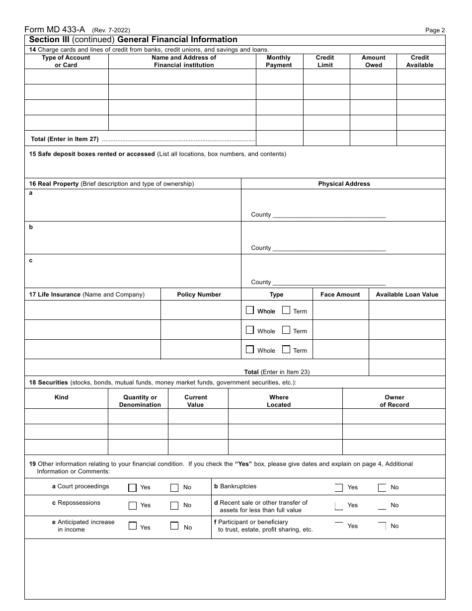 Form MD433-A Collection Information Statement for Individuals - Maryland, Page 2