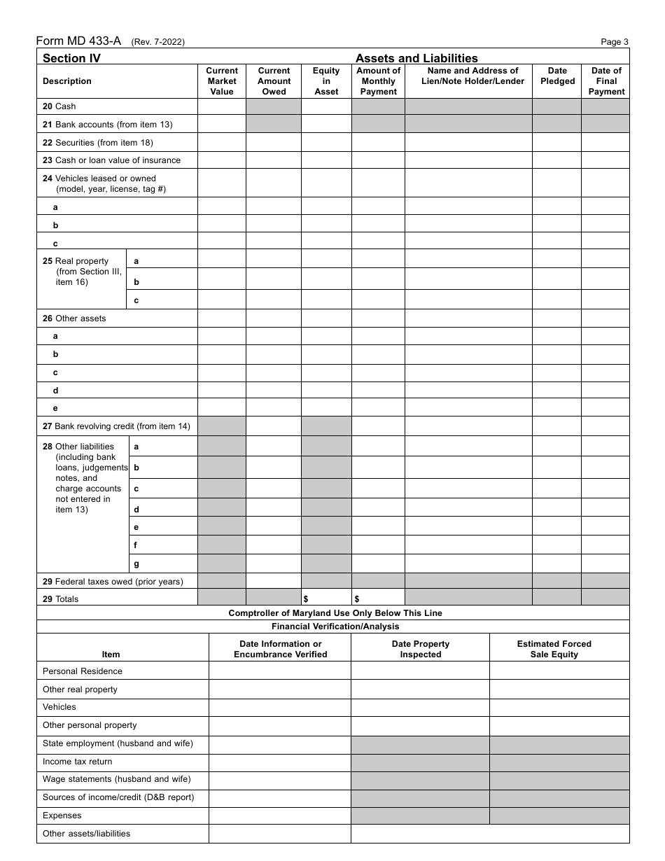 Form MD433-A Collection Information Statement for Individuals - Maryland, Page 3