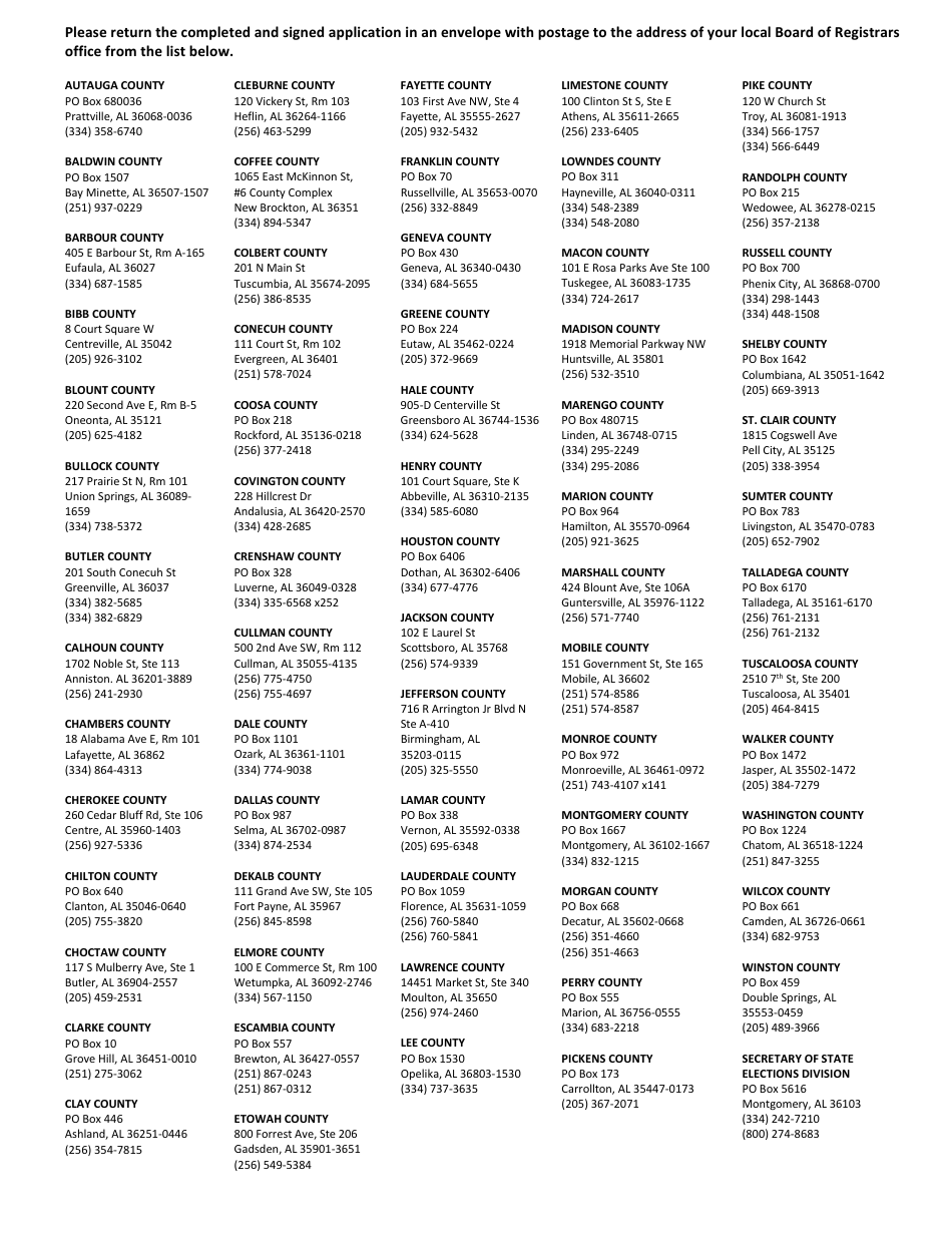 Form NVRA-2 State of Alabama Voter Registration Form - Alabama, Page 2