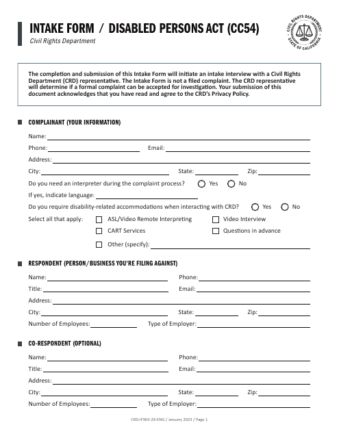 Form CRD-IF903-2X-ENG  Printable Pdf