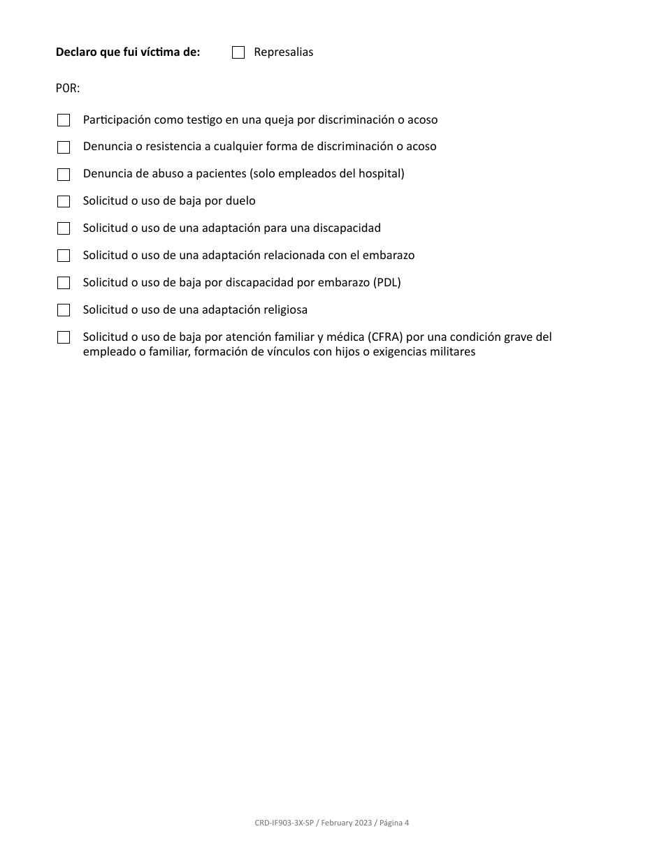 Formulario CRD-IF903-3X-SP Formulario De Admision - Empleo - California (Spanish), Page 4