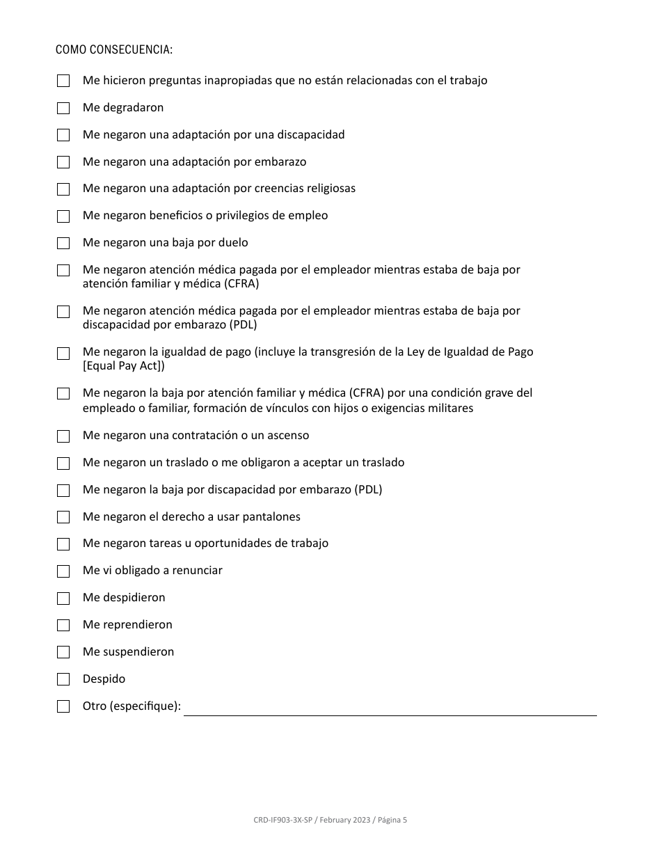 Formulario CRD-IF903-3X-SP Formulario De Admision - Empleo - California (Spanish), Page 5