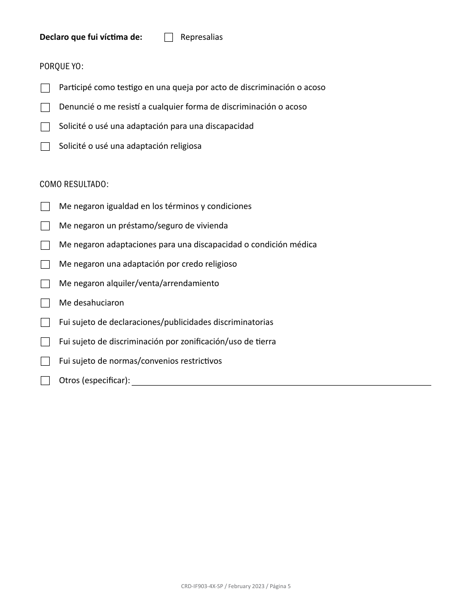 Formulario CRD-IF903-4X-SP Formulario De Registro - Vivienda - California (Spanish), Page 5