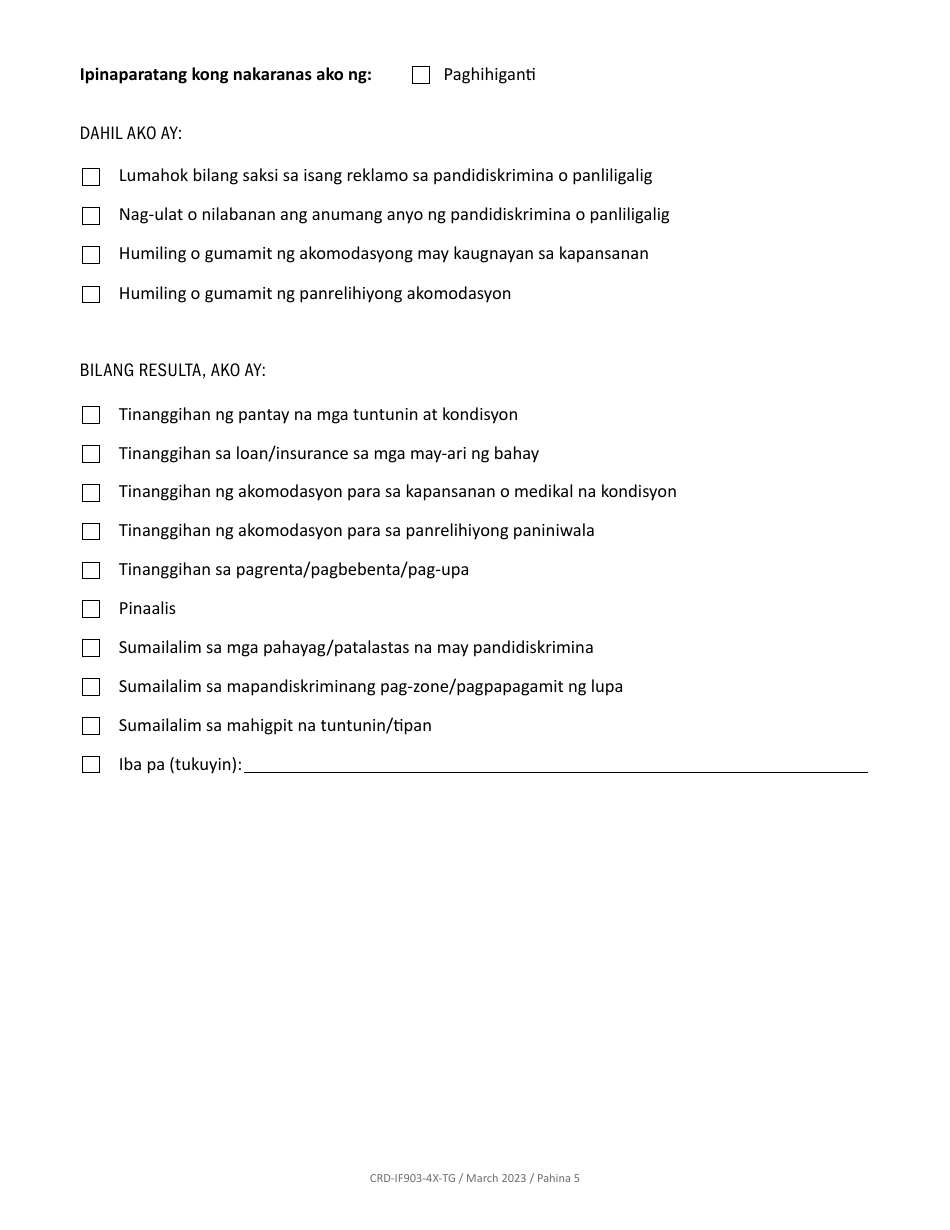 Form CRD-IF903-4X-TG Intake Form - Housing - California (Tagalog), Page 5