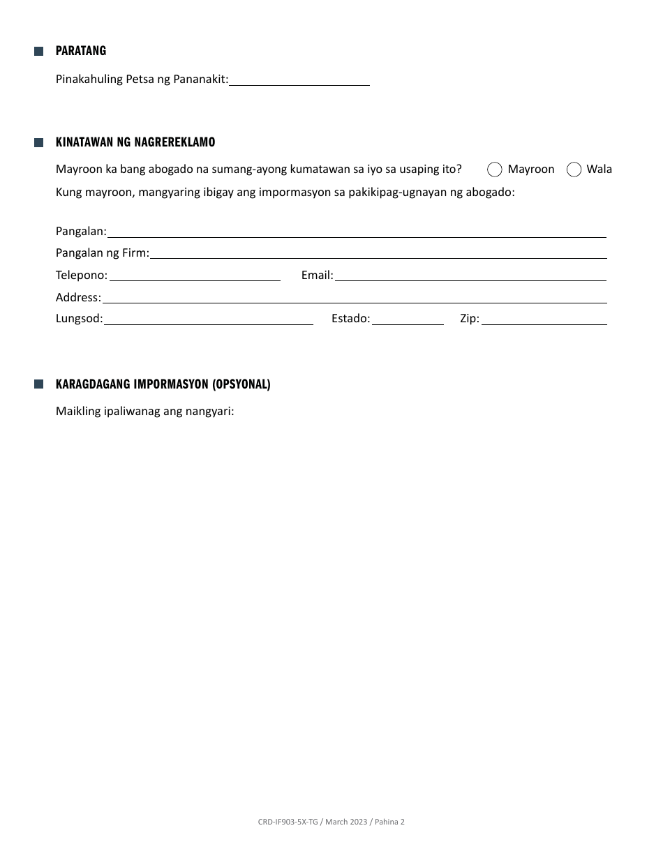 Form Crd If903 5x Tg Fill Out Sign Online And Download Fillable Pdf California Tagalog 1060