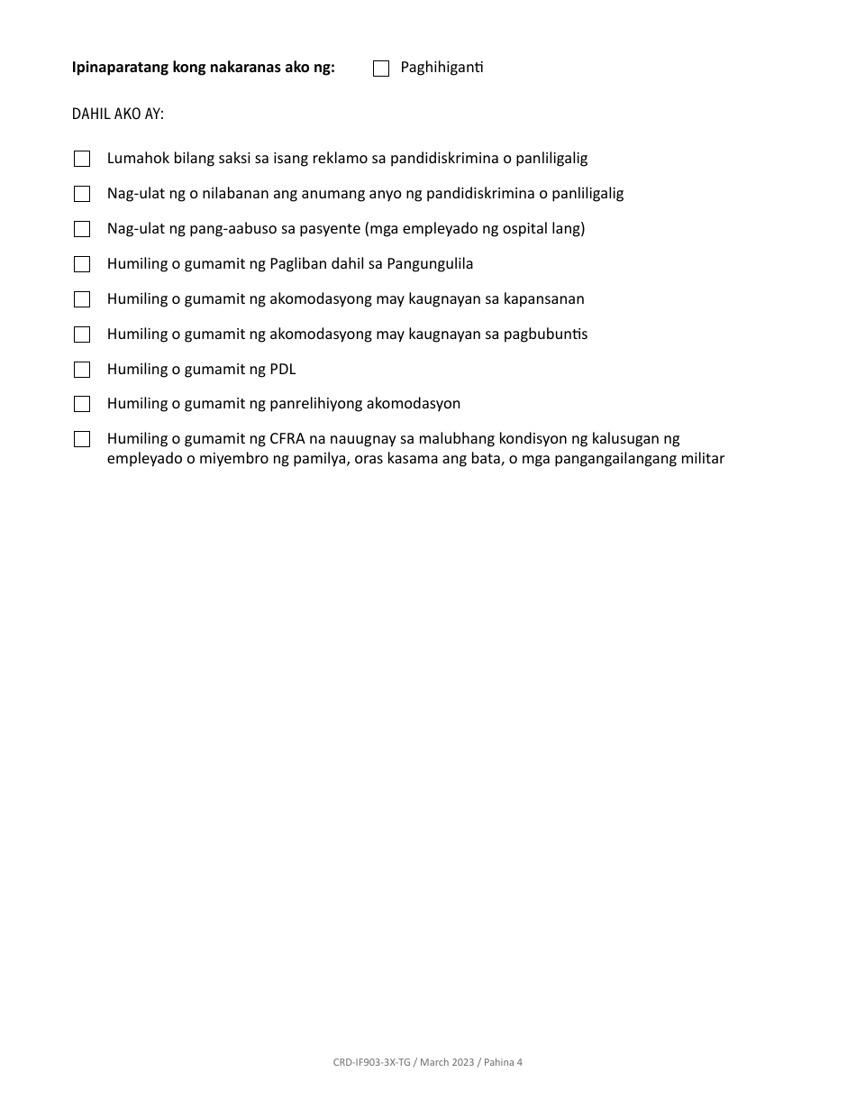Form CRD-IF903-3X-TG Intake Form - Employment - California (Tagalog), Page 4