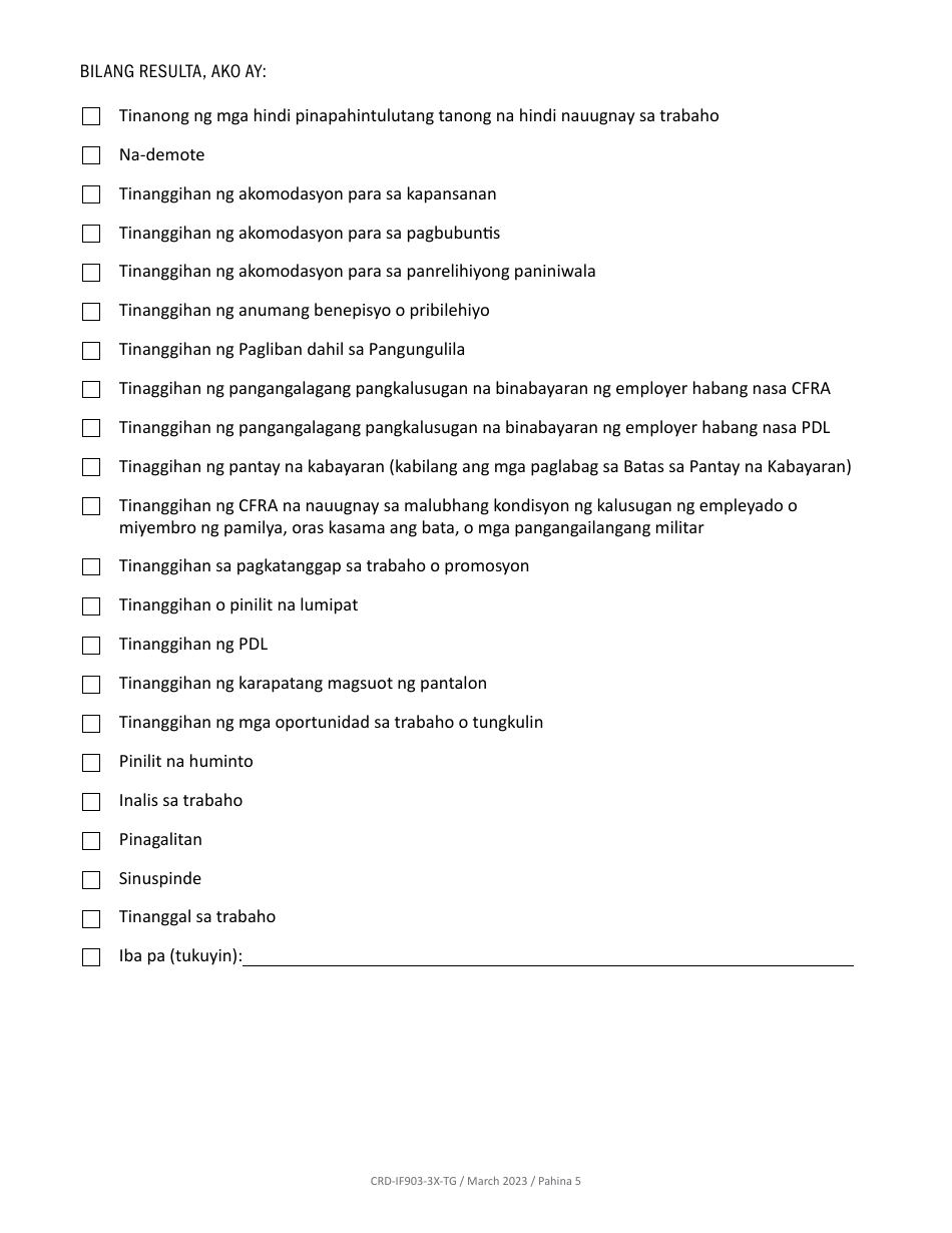 Form CRD-IF903-3X-TG Intake Form - Employment - California (Tagalog), Page 5