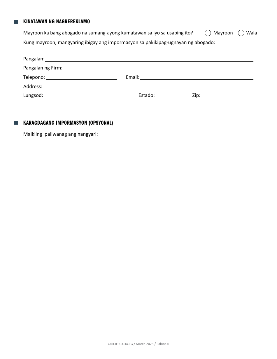 Form CRD-IF903-3X-TG Intake Form - Employment - California (Tagalog), Page 6