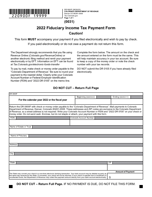 Form DR0900F Fiduciary Income Tax Payment Form - Colorado, 2022
