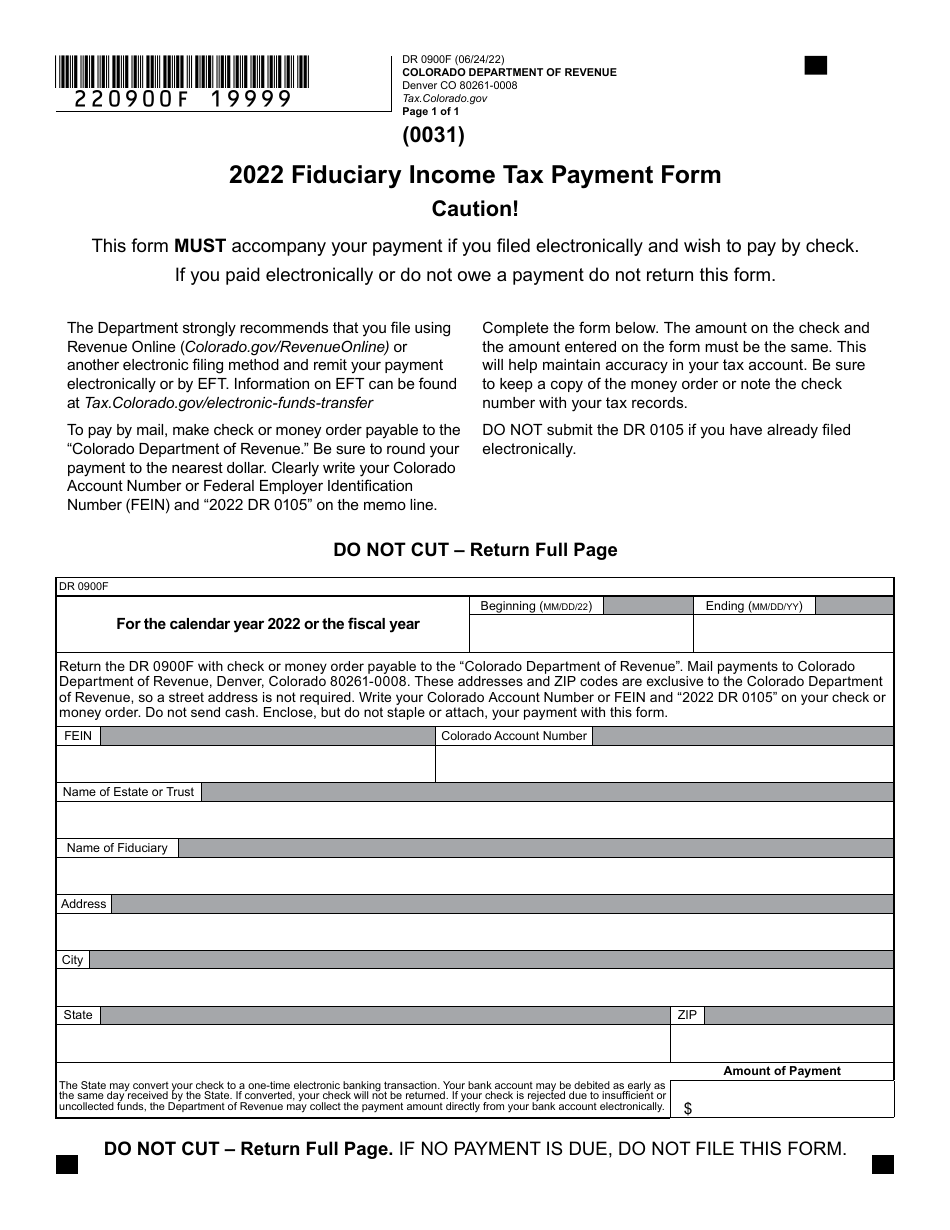 Form DR0900F Fiduciary Income Tax Payment Form - Colorado, Page 1