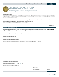 Document preview: Form 00-867 Citizen Compliment Form - Texas