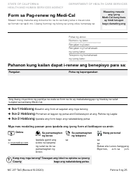 Document preview: Form MC217 Medi-Cal Renewal Form - California (Tagalog)