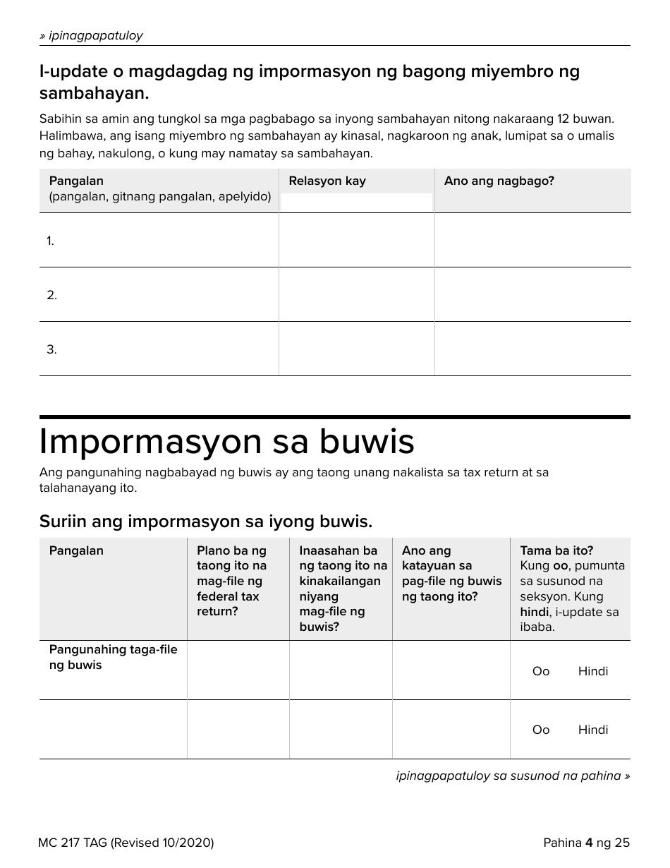 Form MC217 Medi-Cal Renewal Form - California (Tagalog), Page 4