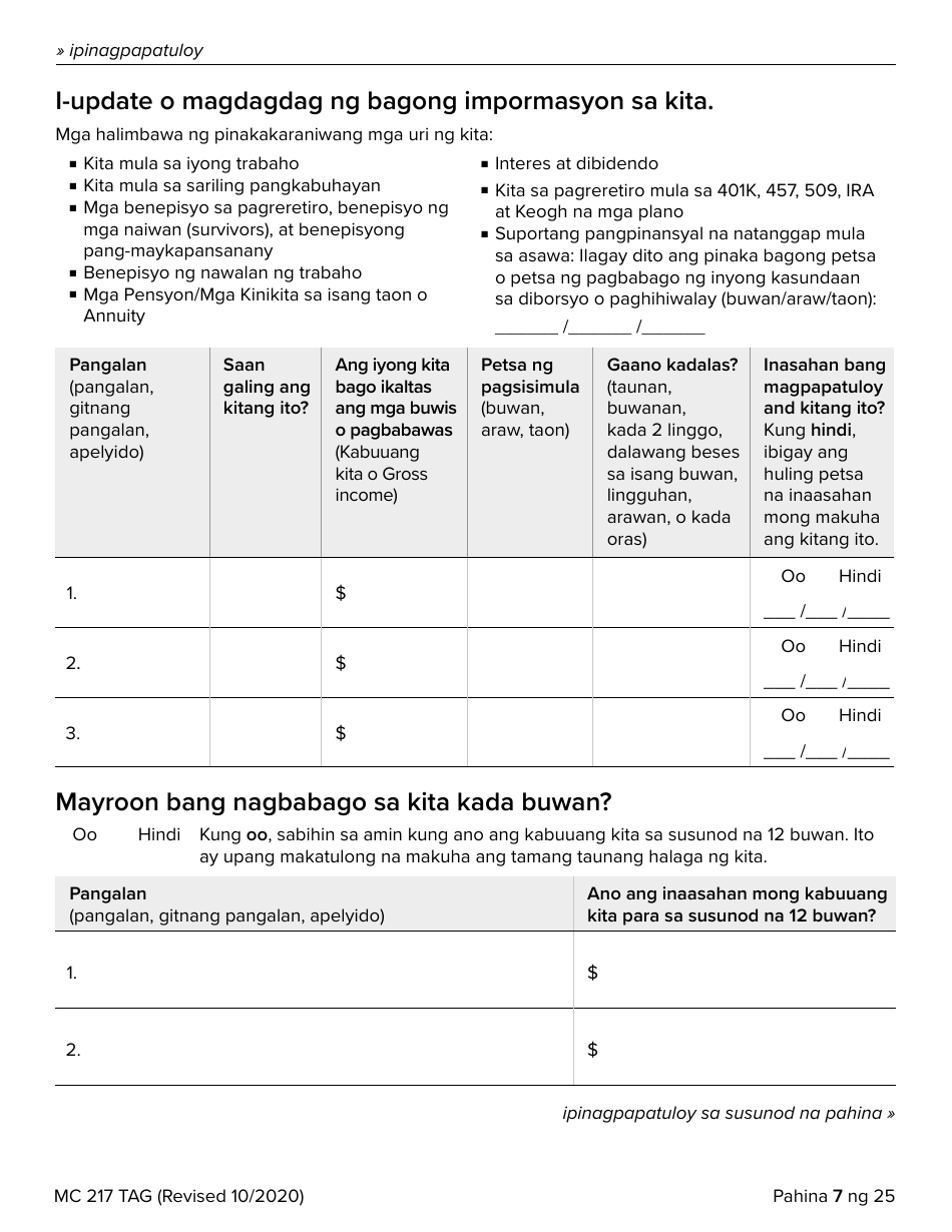 Form MC217 Medi-Cal Renewal Form - California (Tagalog), Page 7