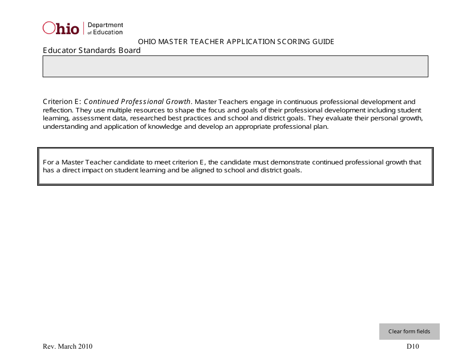 Ohio Master Teacher Application Scoring Guide - Ohio, Page 10